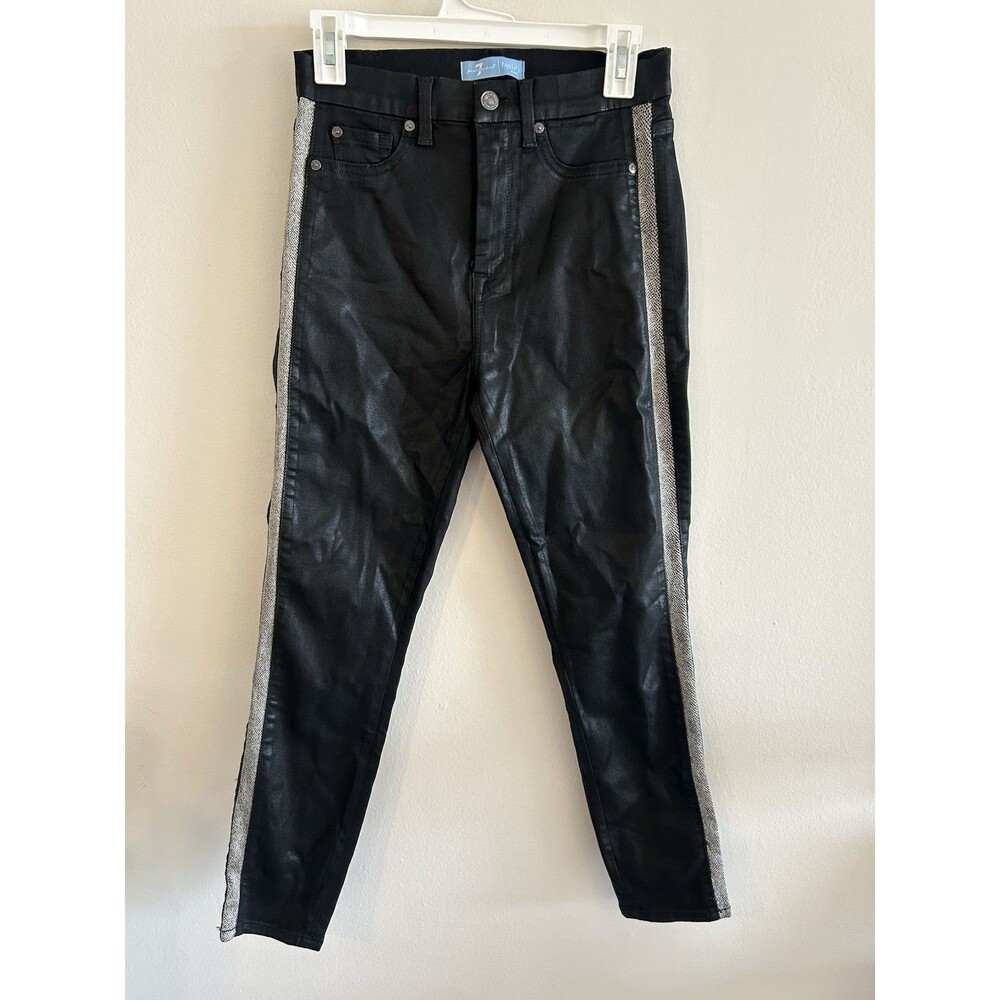 7 For All Mankind High Waist Ankle Skinny in Black Coating b(air) Jeans Size 29